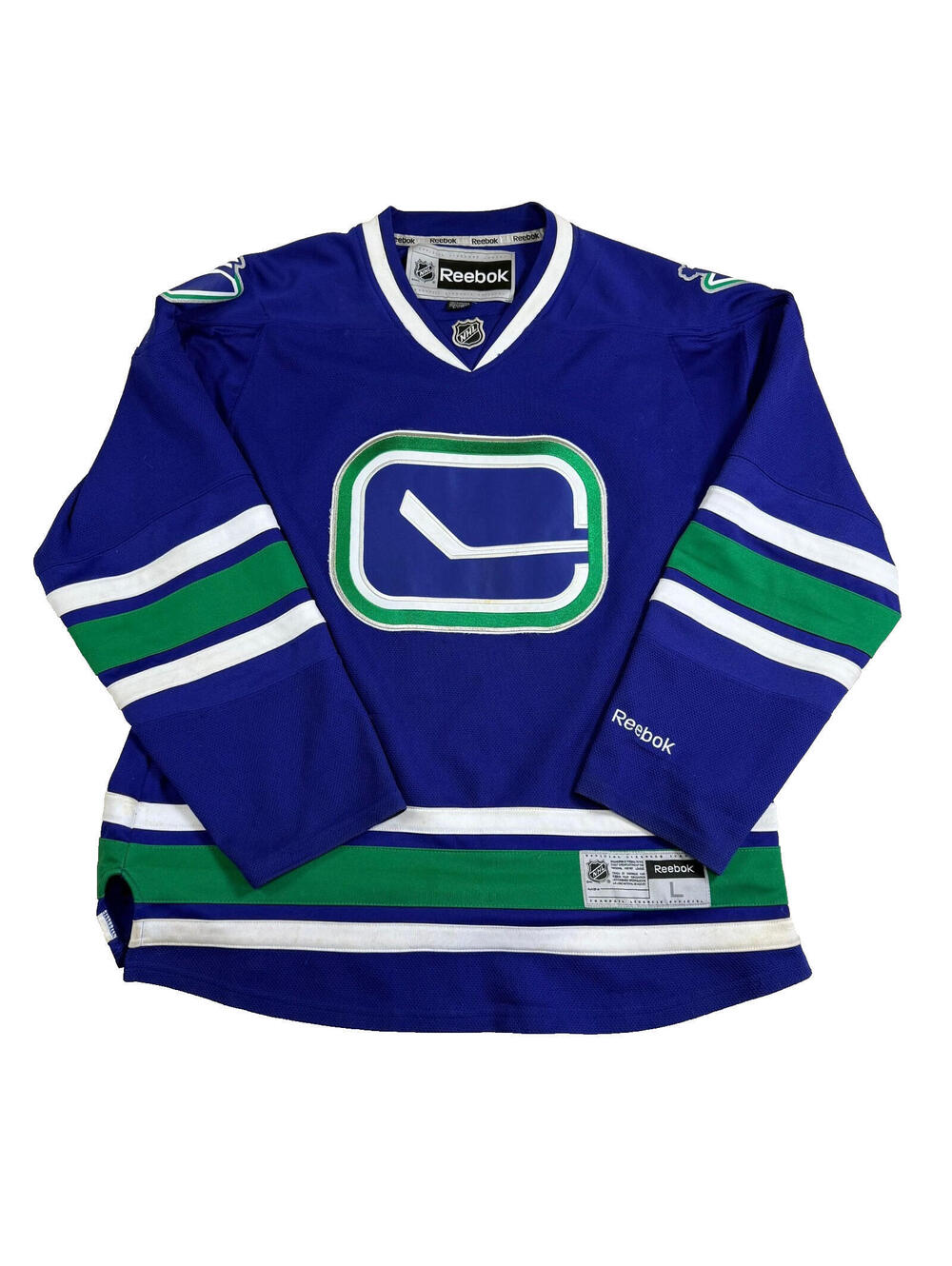 Vancouver Canucks Reebok NHL Hockey Jersey Mens Large Blue Premier Sewn Logo L